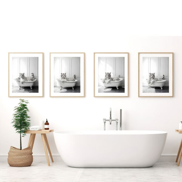 White Tiger in Tub Printable Wall Art Digital Set of 4 Digital Download