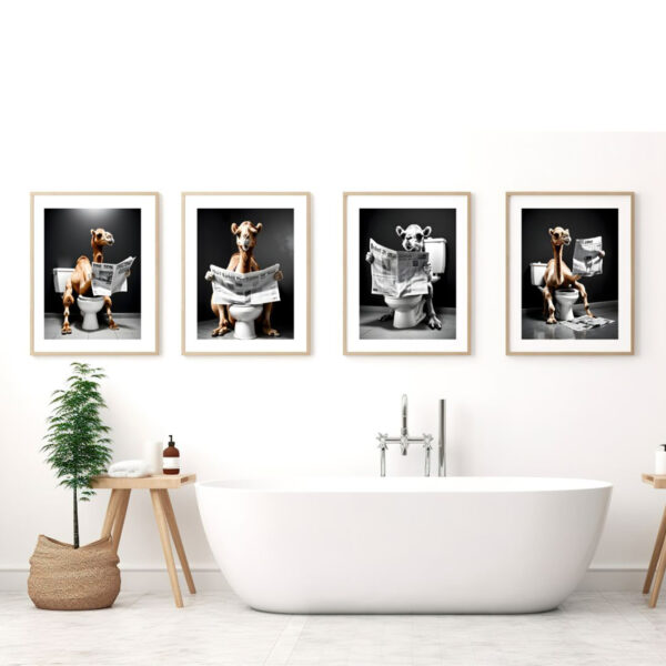 Camel on Toilet Bathroom Print Animal on Toilet Prints Digital Download