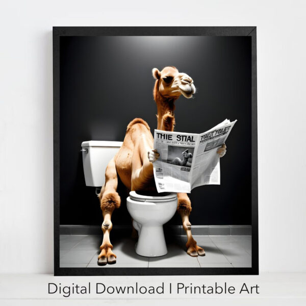 Camel on Toilet Bathroom Print Animal on Toilet Prints Digital Download