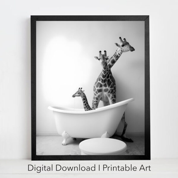 Giraffe in Tub Printable Wall Art Giraffe Photo Set of 4 Digital Download