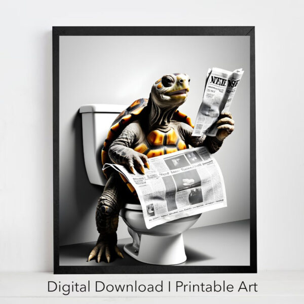 Tortoise on Toilet Bathroom Print Animal on Toilet Set of 4 Digital Download