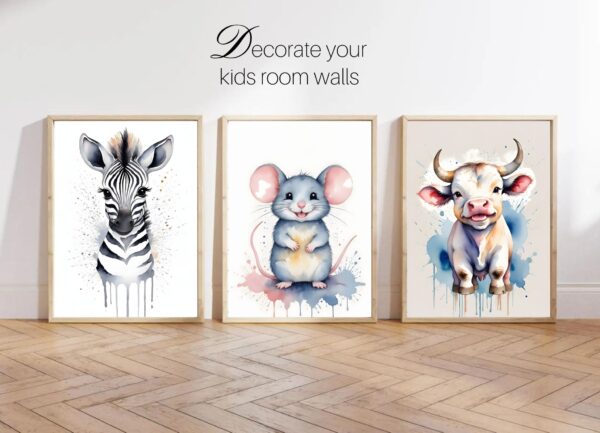 Creative Playroom Wall Decor Set of 3 Baby Animals Prints Download