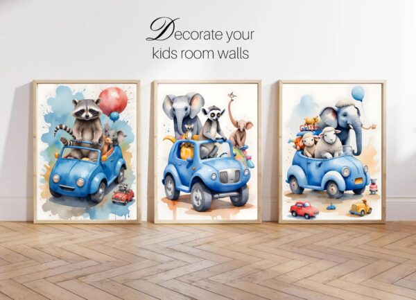 Animals Driving Cars Room Set Of 3 Digital Prints Download