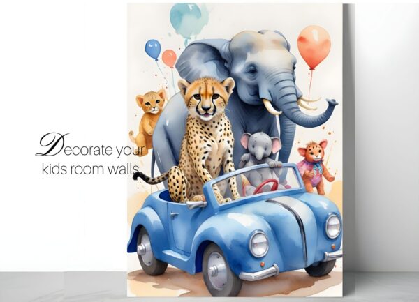 Animals On Cars Nursery Kids Set Of 3 Digital Prints Download