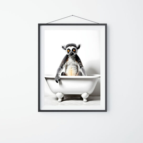 Animal Bathroom Art Lemur in Tub Printable Wall Art Set of 4 Digital Download