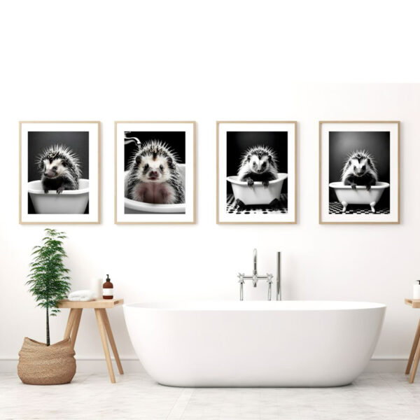 Porcupine in Tub Printable Wall Art Porcupine Set of 4 Digital Download