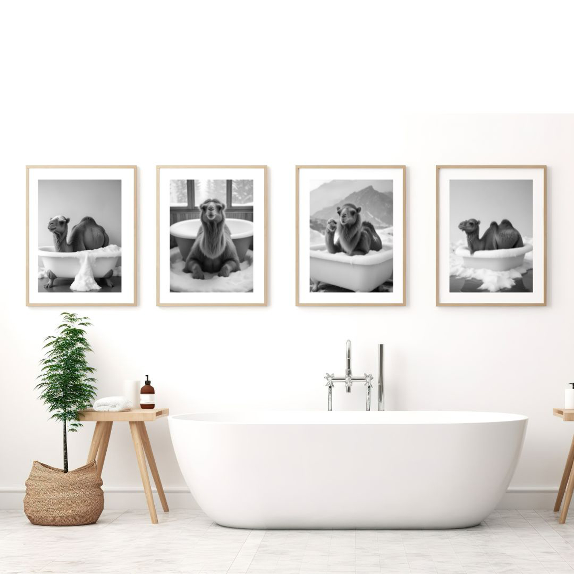 Camel in Tub Printable Wall Art Camel Photo Set of 4 Instant Download