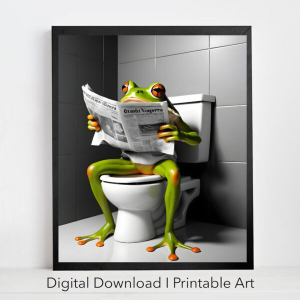 Frog on Toilet Bathroom Print Animal on Toilet Set of 4 Digital Download