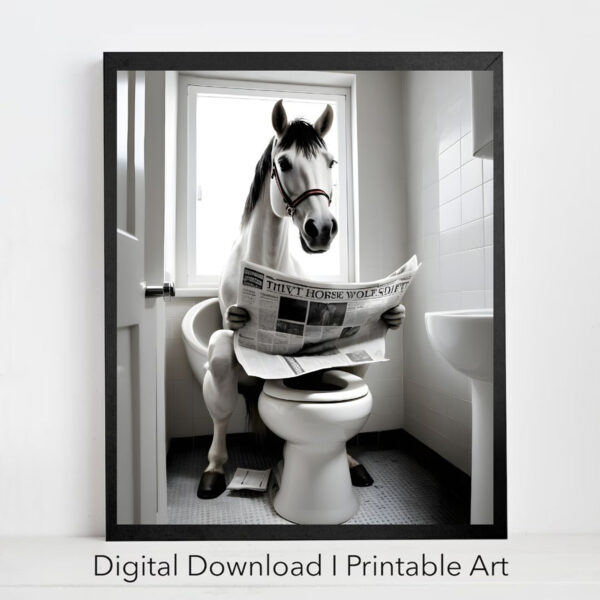 Horse on Toilet Bathroom Print Animal on Toilet Set of 4 Digital Download