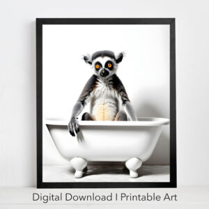 Animal Bathroom Art Lemur in Tub Printable Wall Art Set of 4 Digital Download