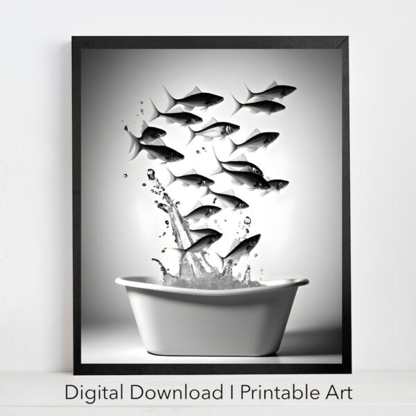 Flying Fish in Tub Printable Wall Art Decor Set of 4 Digital Download