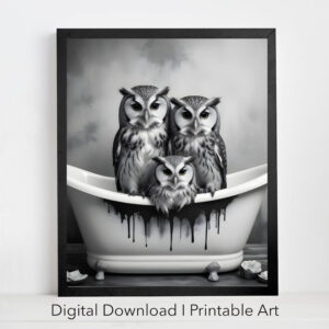 Owl in Tub Printable Wall Art Owls Photo Owl Art Set of 4 Digital Download