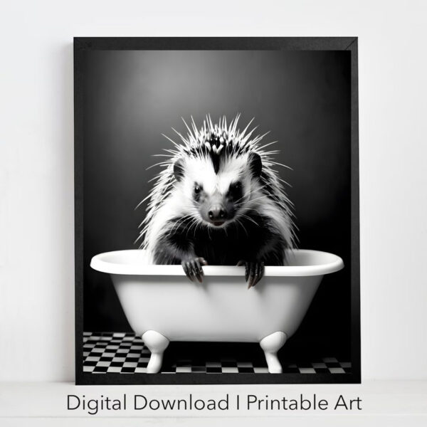 Porcupine in Tub Printable Wall Art Porcupine Set of 4 Digital Download