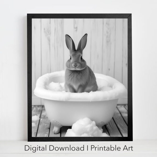 Rabbit in Tub Printable Wall Art Animal on Toilet Set of 4 Digital Download