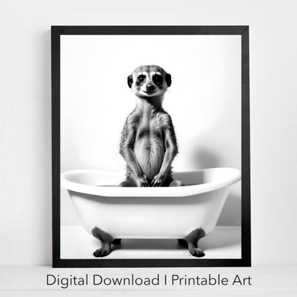 Animal Bathroom Art Meerkat in Tub Printable Set of 4 Digital Download