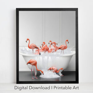 Flamingos in Tub Printable Wall Art Flamingos Set of 4 Digital Download